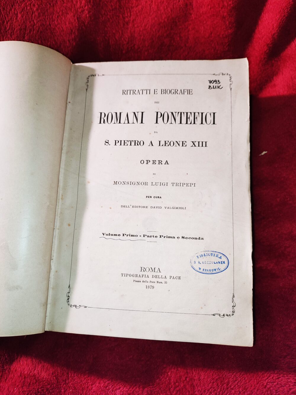 Monsignor Luigi Tripepi, "Ritratti e biografie dei Romani Pontefici da S. Pietro a Leone XIII" (2 tomy) [1879]