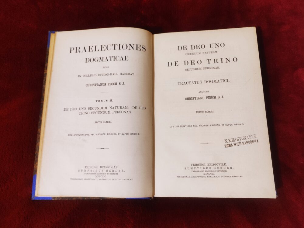 Christiano Pesch S. J., "De Deo Uno secundum Naturam. De Deo Trino secundum Personas. Tractatus Dogmatici" [1890]