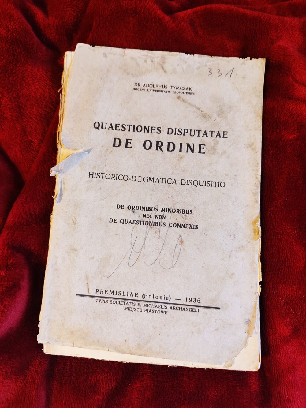 Dr Adolphus Tymczak, "De ordinibus minoribus..." ("Traktat o święceniach niższych") [1936]