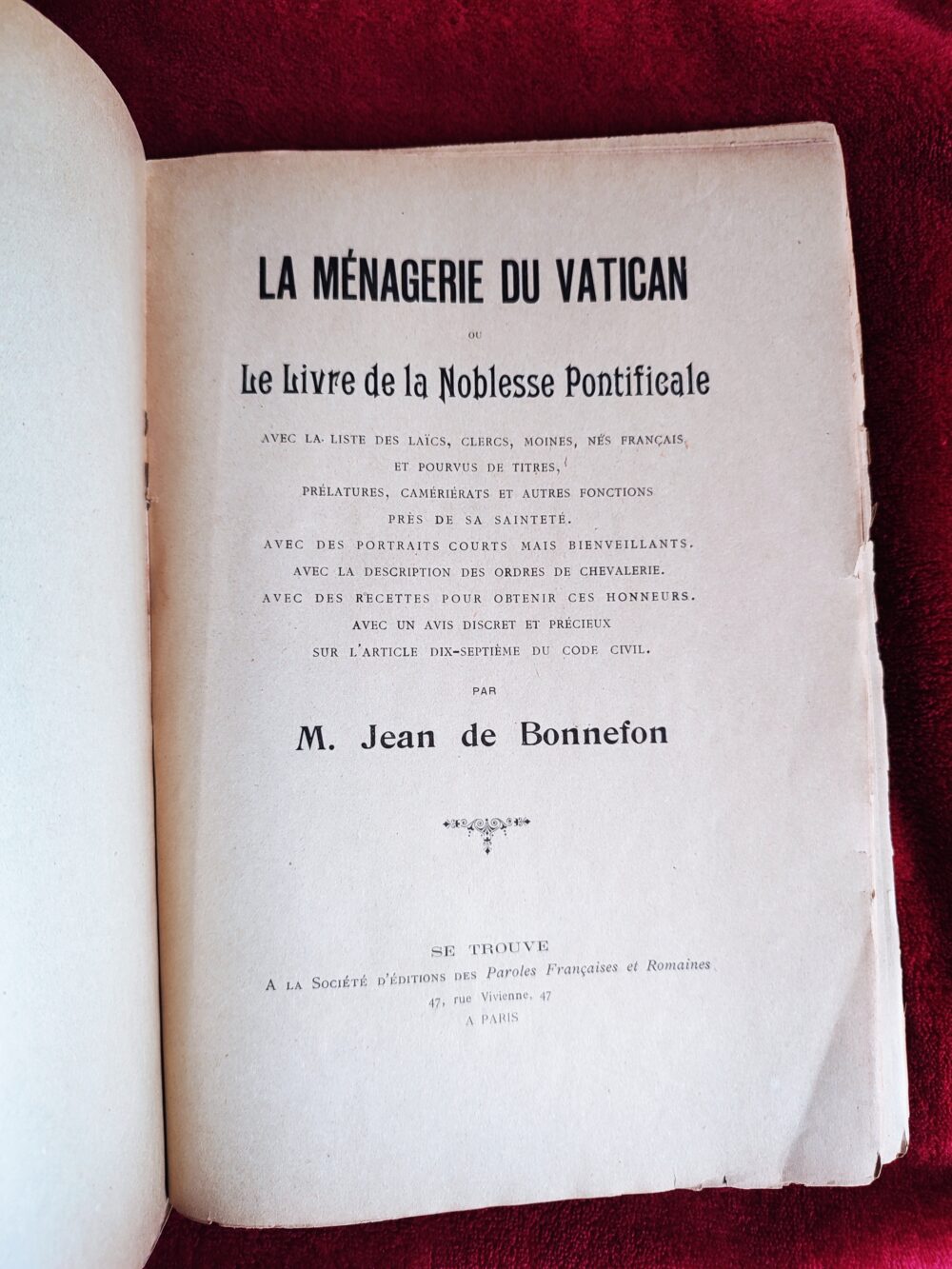 Jean de Bonnefon, "La Ménagerie du Vatican ou Le Livre de la Noblesse Pontificale" [1906]
