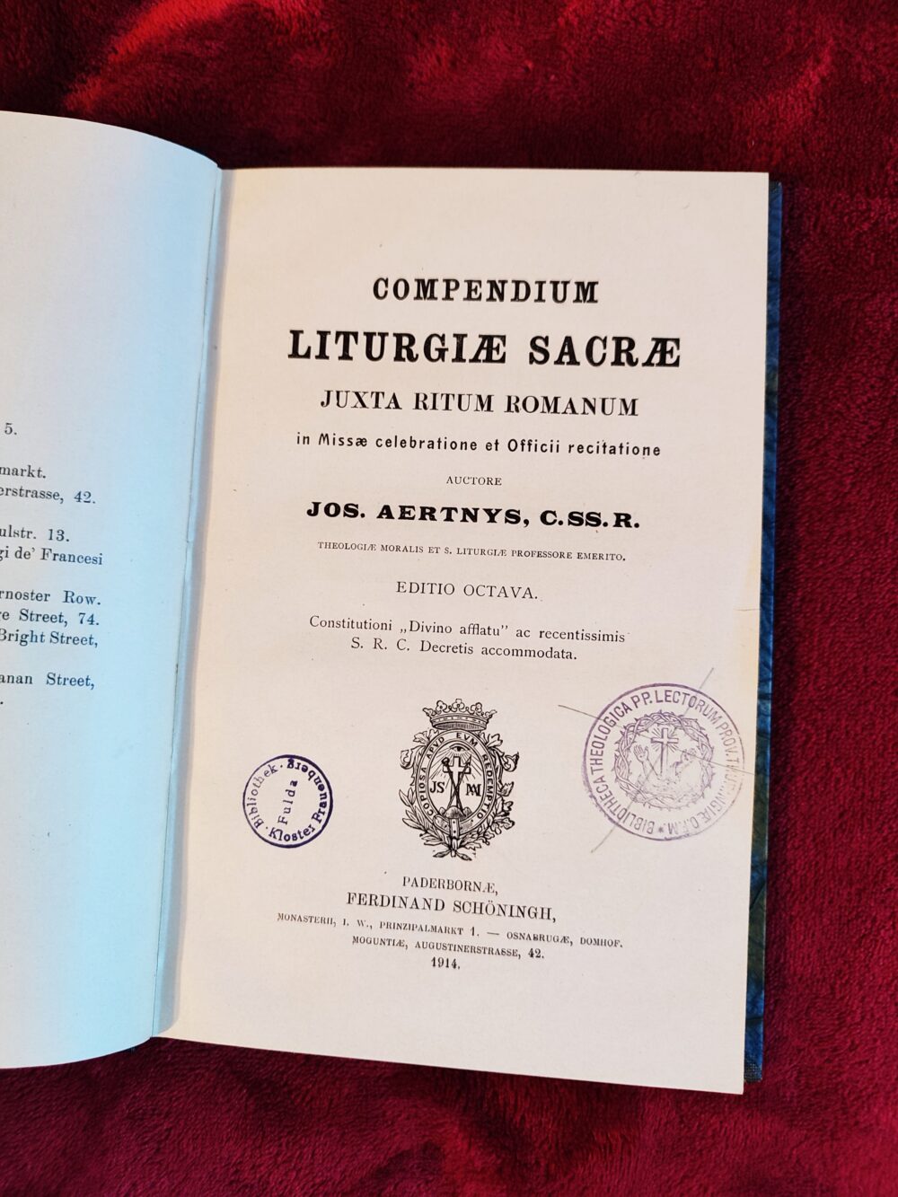 J. Aertnys C.SS.R., "Compendium liturgiae sacrae juxta ritum romanum" [1914]