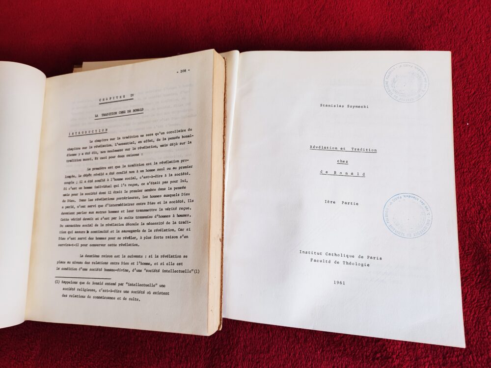Stanislas Szymecki, "Révélation et Tradition chez de Bonald" [1961]