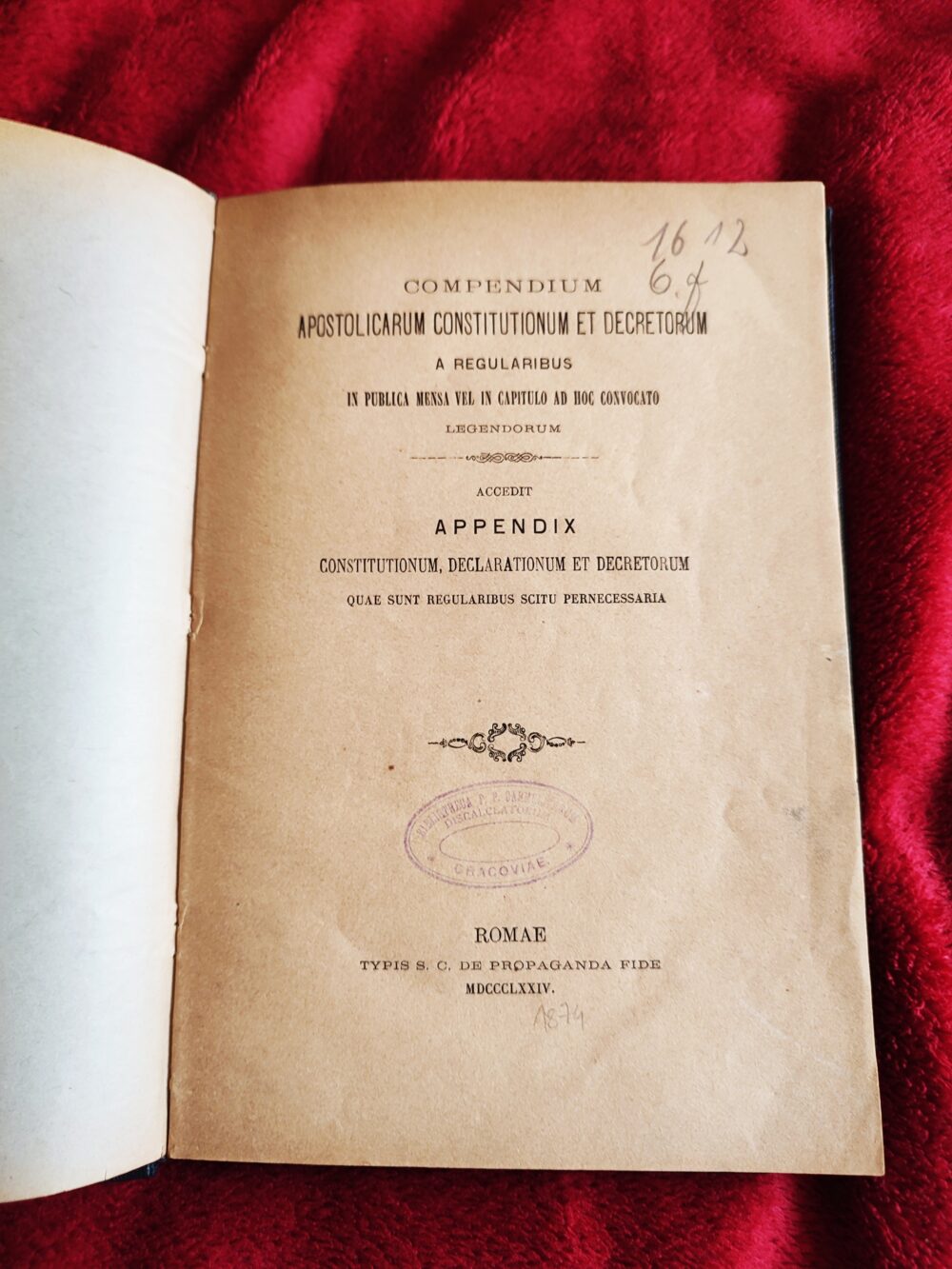 Compendium Apostolicarum Constitutionum et Decretorum a Regularibus (...) legendorum [1874]