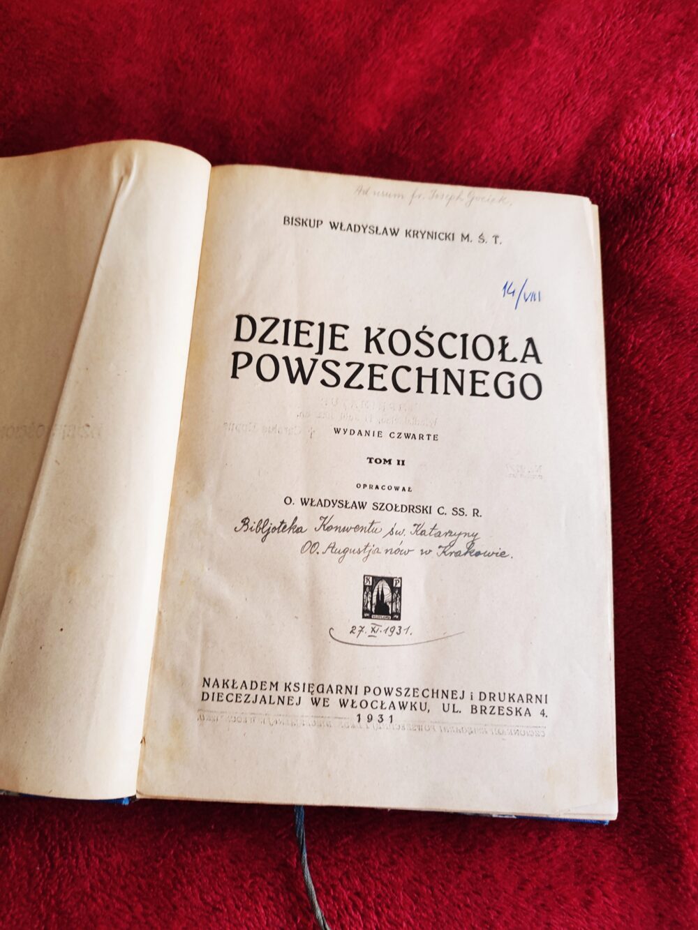 Biskup Władysław Krynicki, "Dzieje Kościoła powszechnego" (t. II) [1931]