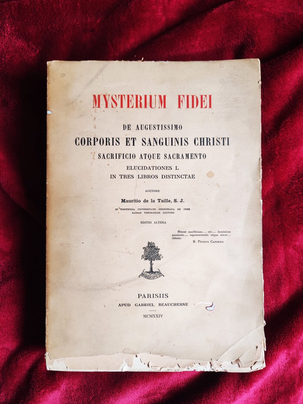 Mauricius de la Taille S. J., "Mysterium Fidei. De augistissimo Corporis et Sanguis Christi Sacrificio atque Sacramento" [1924]