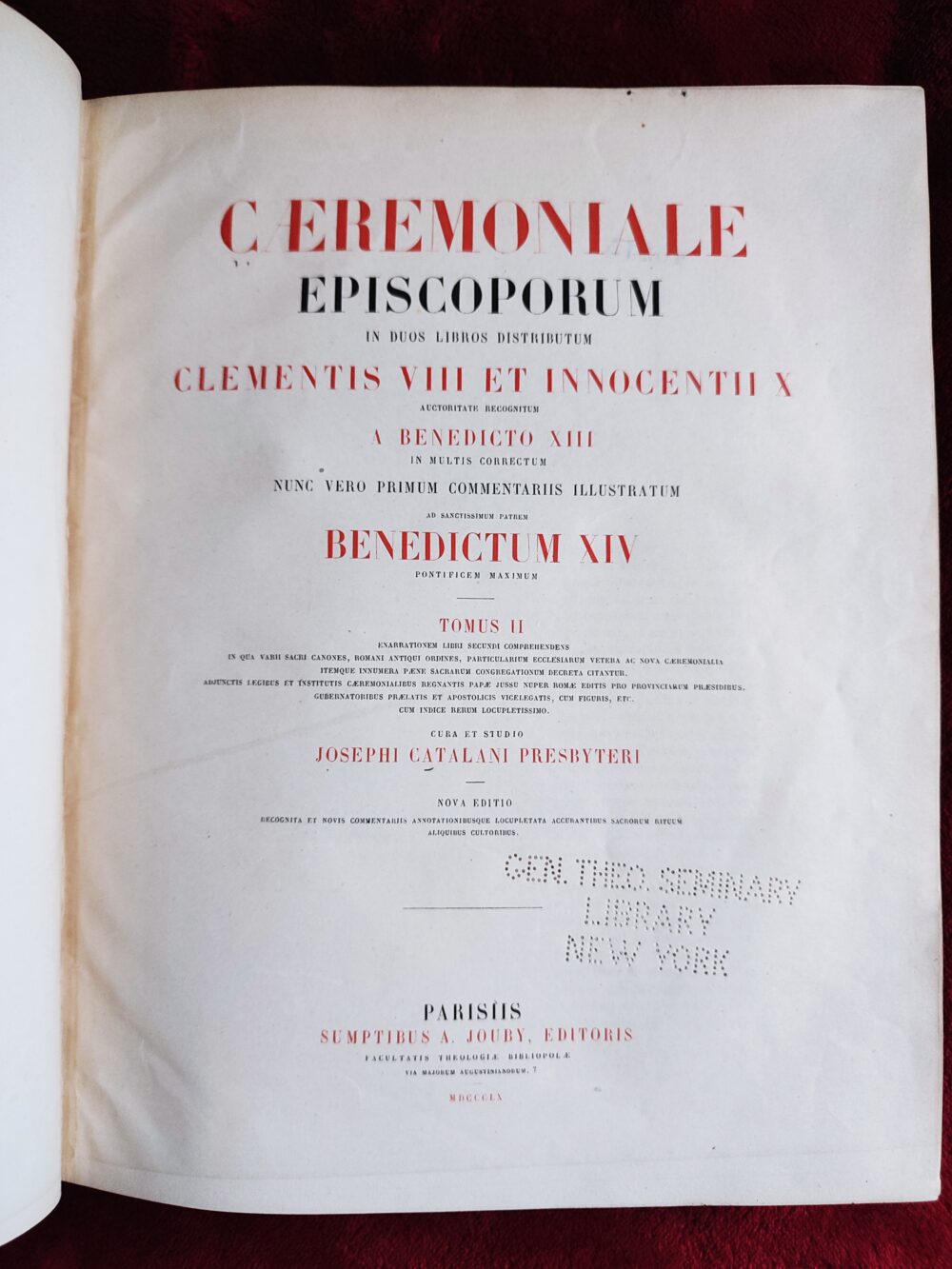 Josephus Catalanus, "Caeremoniale Episcoporum (...) commentariis illustratum" [1860]