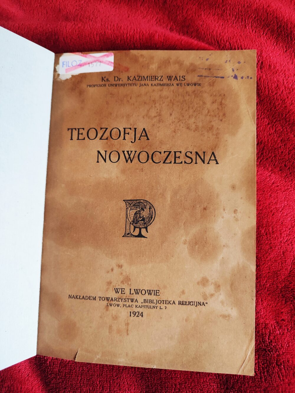 Ks. Dr. Kazimierz Wais, "Teozofja nowoczesna" [1924]