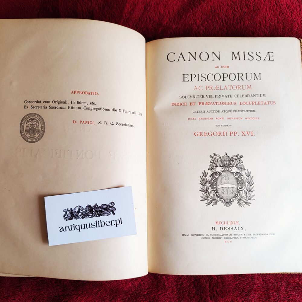 Canon Missae ad usum Episcoporum ac Praelatorum solemniter vel private celebrantium [1900]