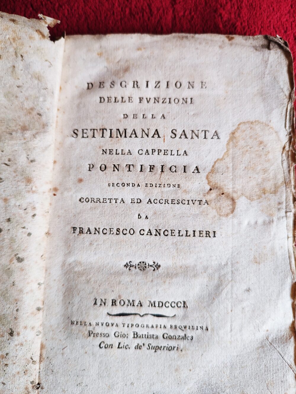 Francesco Cancellieri, "Descrizioni delle funzioni della Settimana Santa nella Capella Pontificia" [1801]