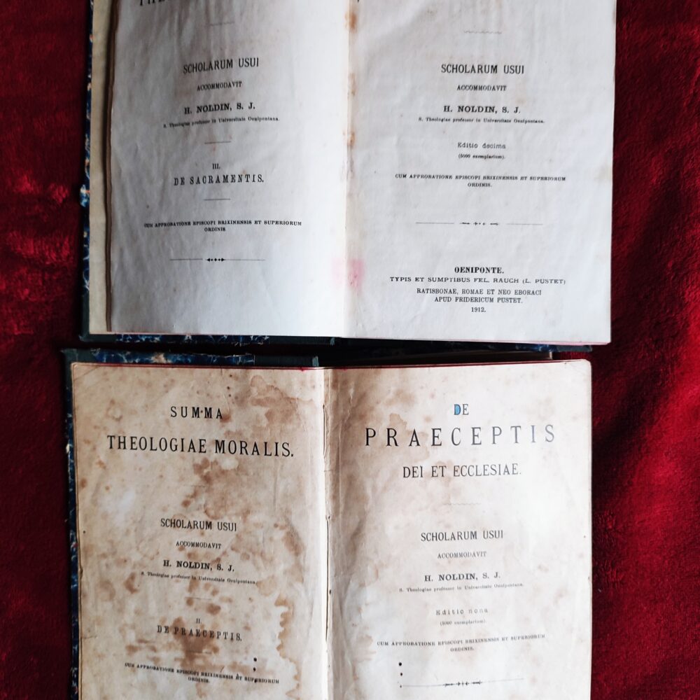 H. Noldin, S. J., "De praeceptis Dei et Ecclesiae" [1911] + "De Sacramentis" [1912]