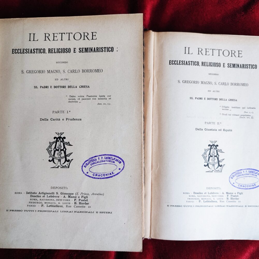 A. M. Micheletti, "Il rettore ecclesiastico, religioso e seminaristico secondo s. Gregorio Marno, s. Carlo Borromeo et altri ss. Padri e Dottori della Chiesa" (2 t.) [1897]