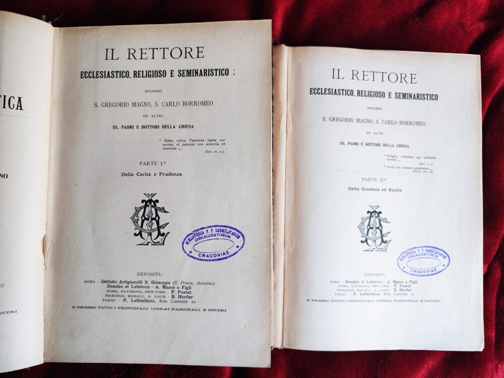 A. M. Micheletti, "Il rettore ecclesiastico, religioso e seminaristico secondo s. Gregorio Marno, s. Carlo Borromeo et altri ss. Padri e Dottori della Chiesa" (2 t.) [1897]