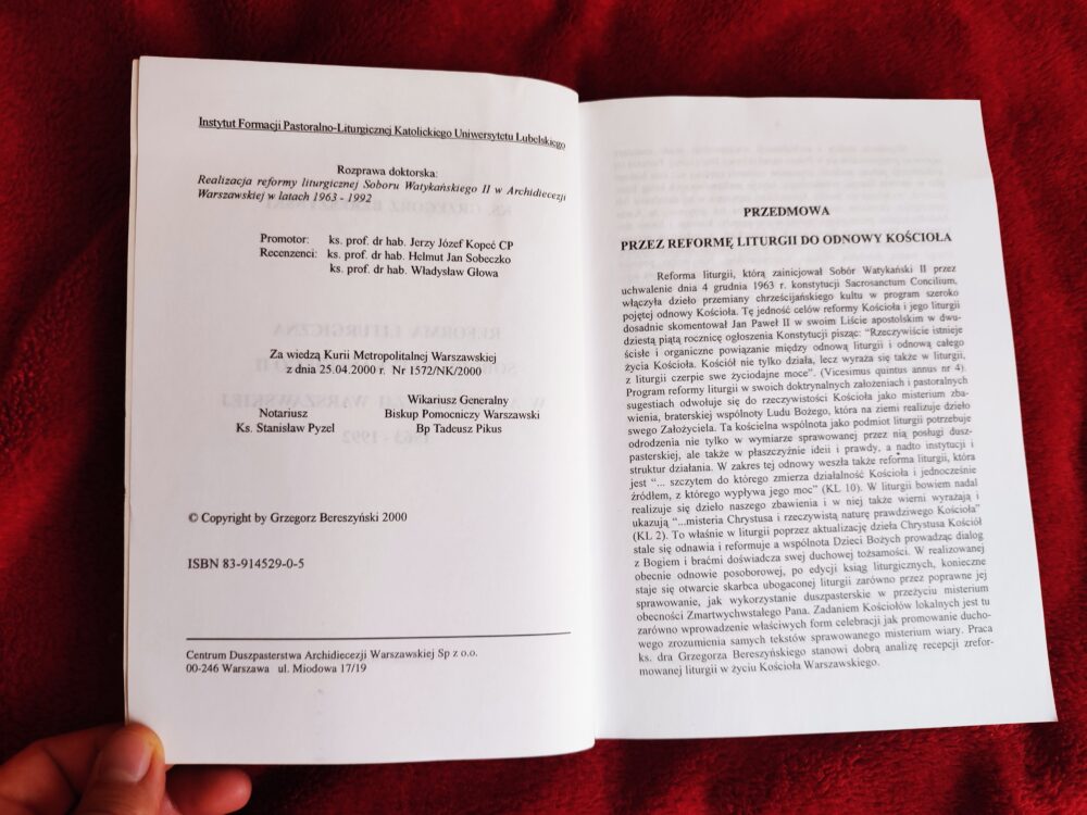 Ks. Grzegorz Bereszyński, "Reforma liturgiczna Soboru Watykańskiego II w Archidiecezji Warszawskiej 1963-1992" [2000] - obrazek 2