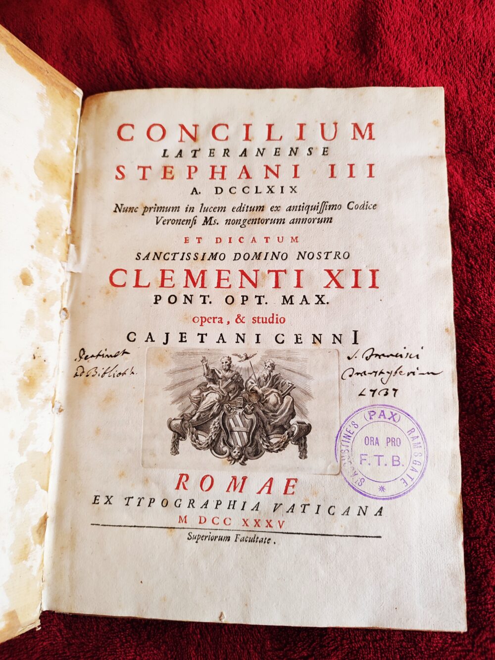 Cajetanus Cennus, "Concilium Lateranense Stephani III a. DCCLXIX" [1735] [STARODRUK] - obrazek 2