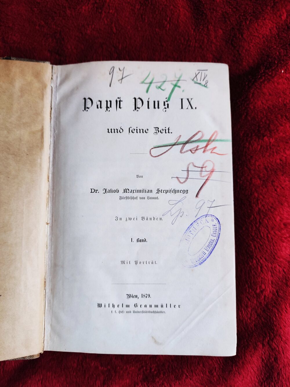 Jakob Maximilian Stepischnegg, "Papst Pius IX. und seine Zeit" ("Papież Pius IX i jego czasy") (t. I) [1879]