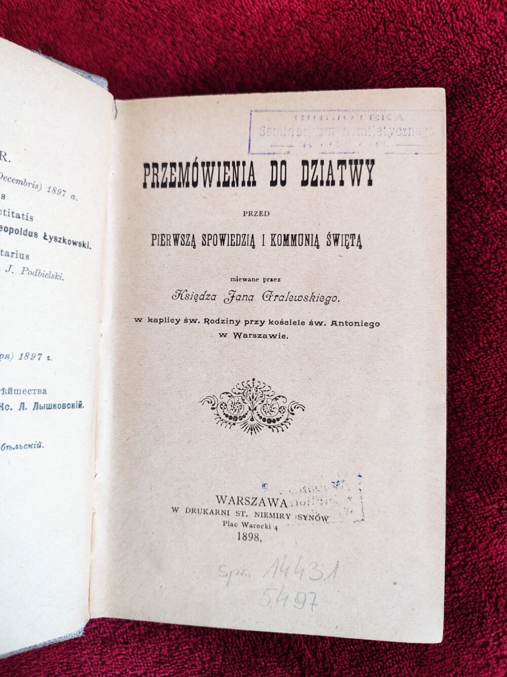Ksiądz Jan Gralewski, "Przemówienia do dziatwy przed pierwszą spowiedzią i Komunią świętą" [1898]