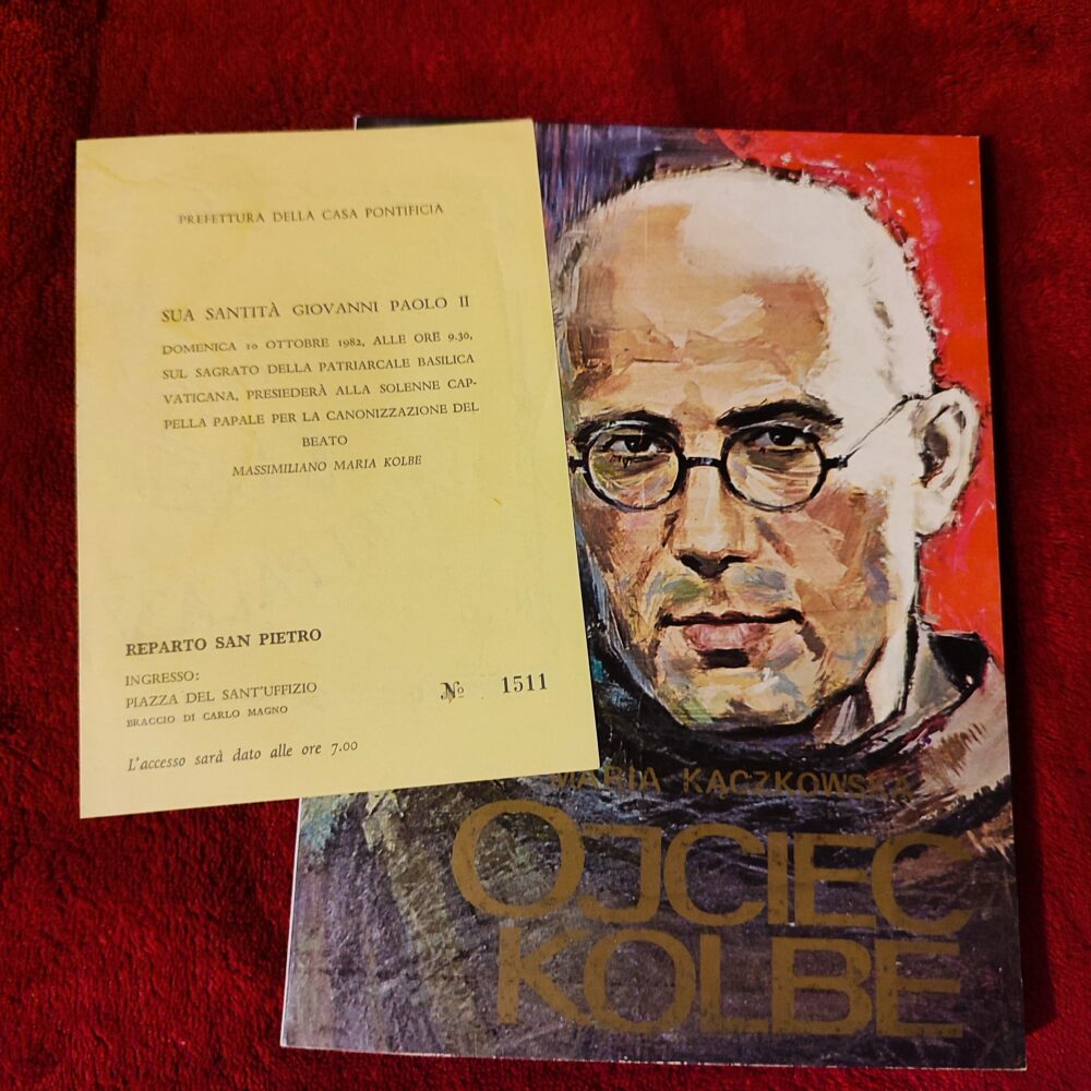 Oficjalna watykańska wejściówka na kanonizację św. ojca Maksymiliana Marii Kolbego + książka