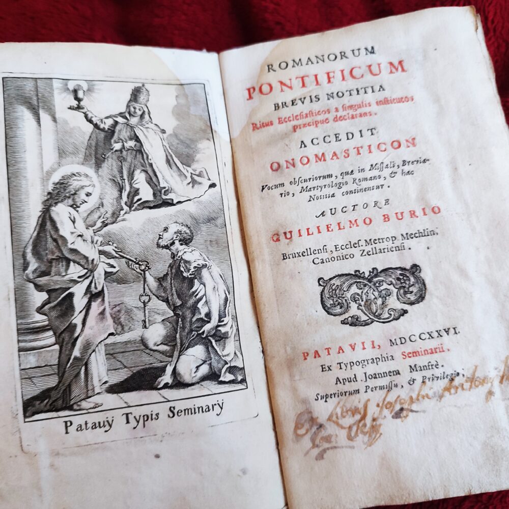 Guilielmus Burio, "Romanorum Pontificum brevis notitia Ritus Ecclesiasticos praecipue declarans. Accedit onomasticon vocum obscuriorum quae in Missali, Breviario, Martyrologio romano et hac notitia continentur" [1726] [STARODRUK]