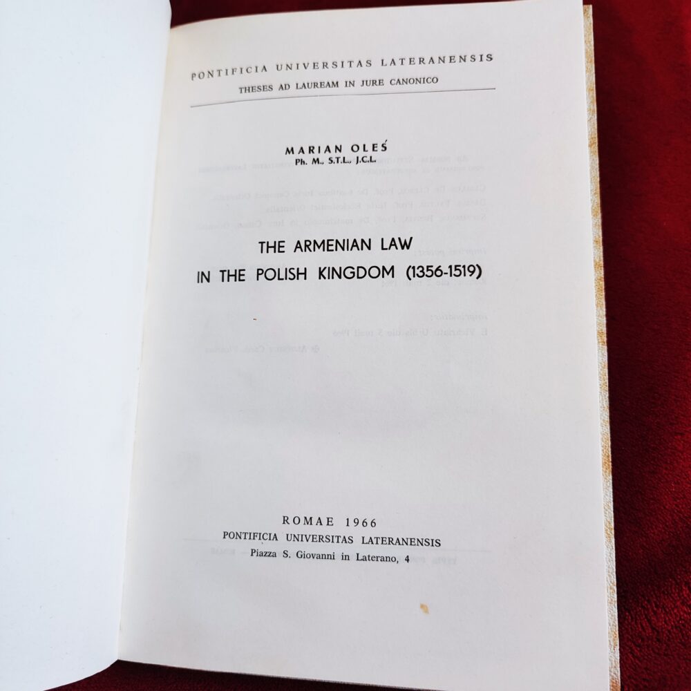 [Abp] Marian Oleś, "The Armenian Law in the Polish Kingdom (1356-1519)" [1966]