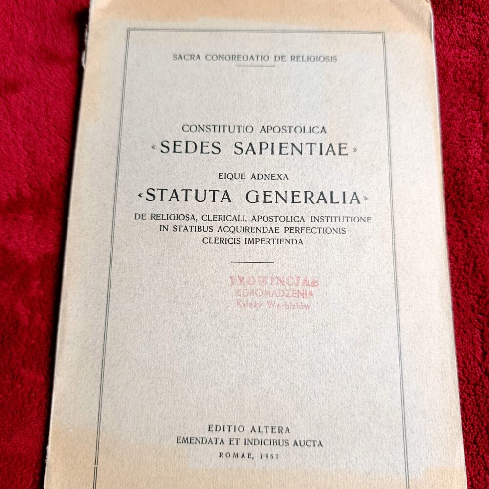 Sacra Congregatio de Religiosis, "Constitutio Apostolica 'Sedes Sapientiae' eique adnexa 'Statuta Generalia'" [1957]