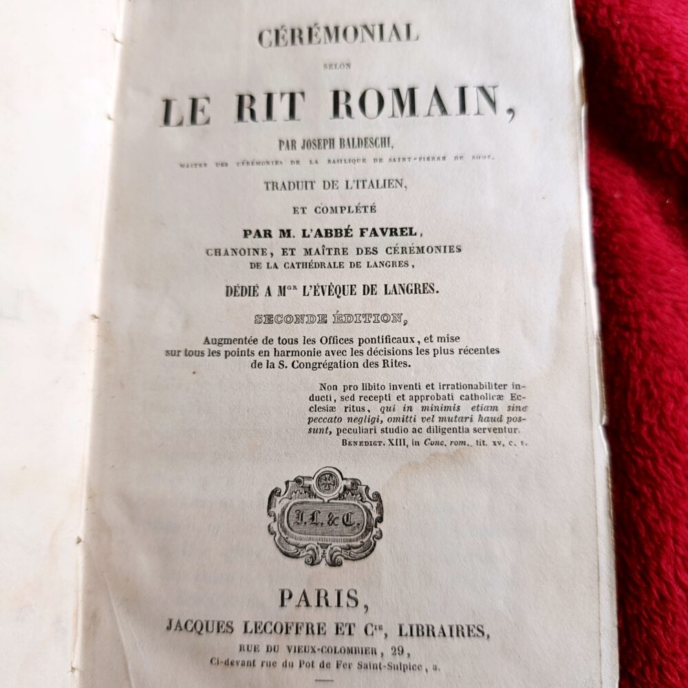 Joseph Baldeschi, Pierre Favrel, "Cérémonial selon le rit romain" [1851]