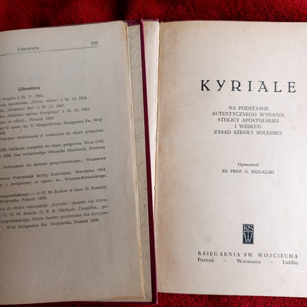 Ks. prof. G. Mizgalski, "Kyriale na podstawie autentycznego wydania Stolicy Apostolskiej i według zasad szkoły Solesmes" [1957]
