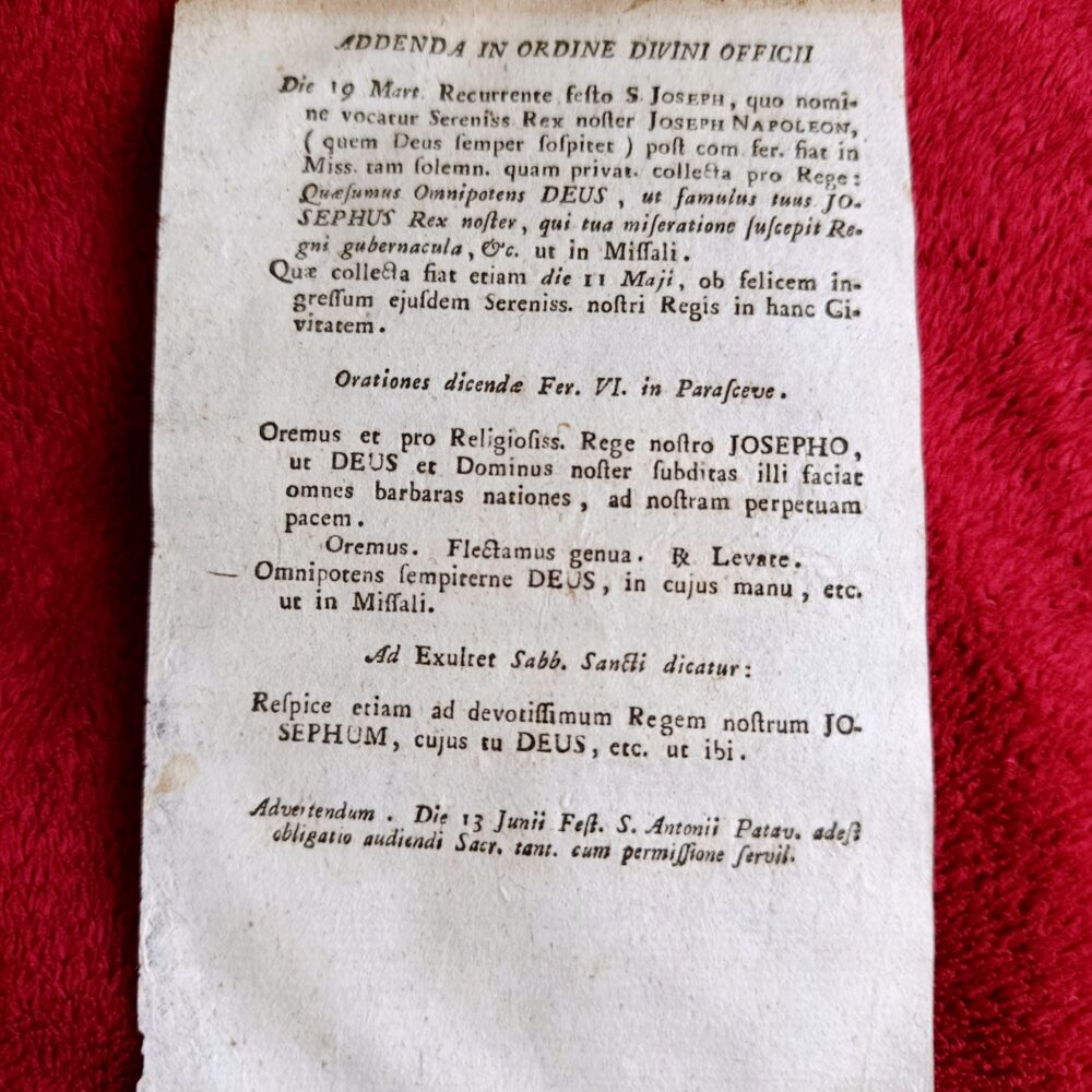 Addena in ordine Divini Officii (rzadki druk liturgiczny z początku XIX w.)