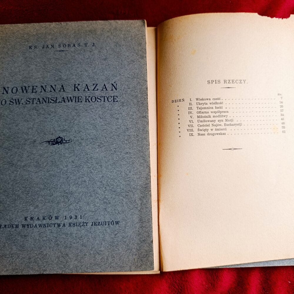 Ks. Jan Sobaś T. J., "Nowenna kazań o św. Stanisławie Kostce" [1931]
