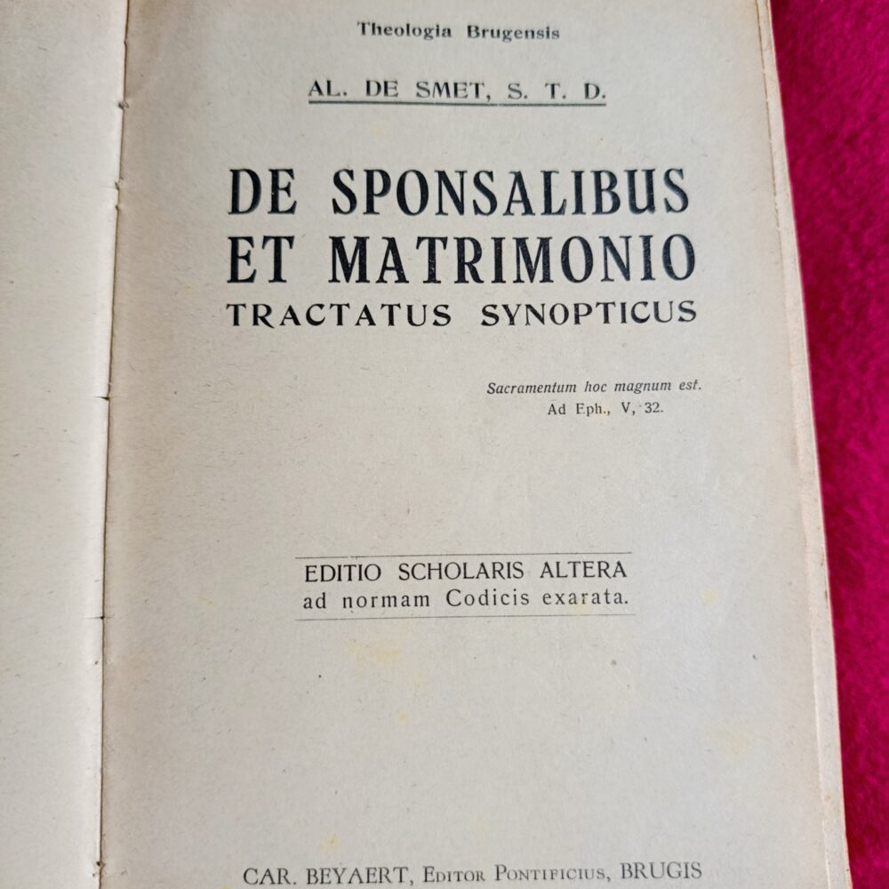 Al. de Smet S. T. D., "De sponsalibus et matrimonio tractatus synopticus" [1927]